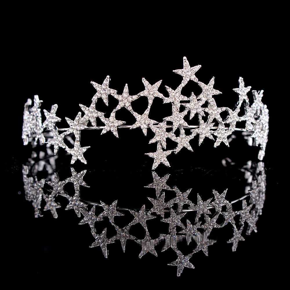 Crystal Star Tiara Crown Wedding Bridal Rhinestones Crown Headband Bride Headdress Headpiece Women Girl Hair Jewelry cessories L250928CFWV