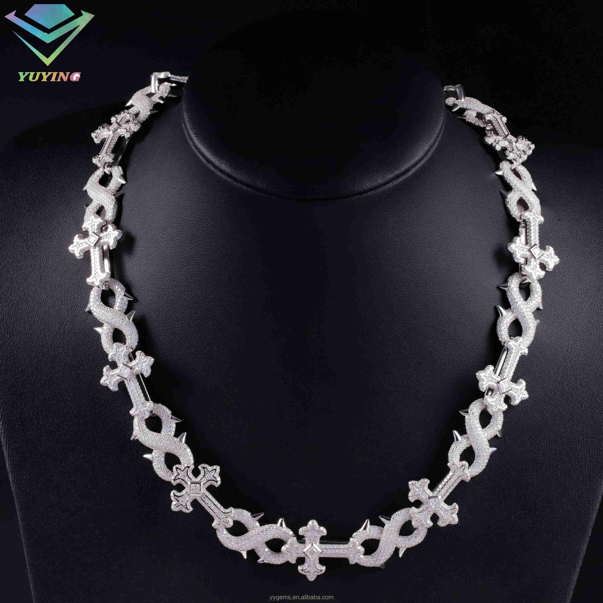 Cross Style VVS Mossanite Cuban Chain for Men 16mm 925 Sterling Silver Hip Hop Iced out Moissanite Infinity Lidynamic Cuban Chain