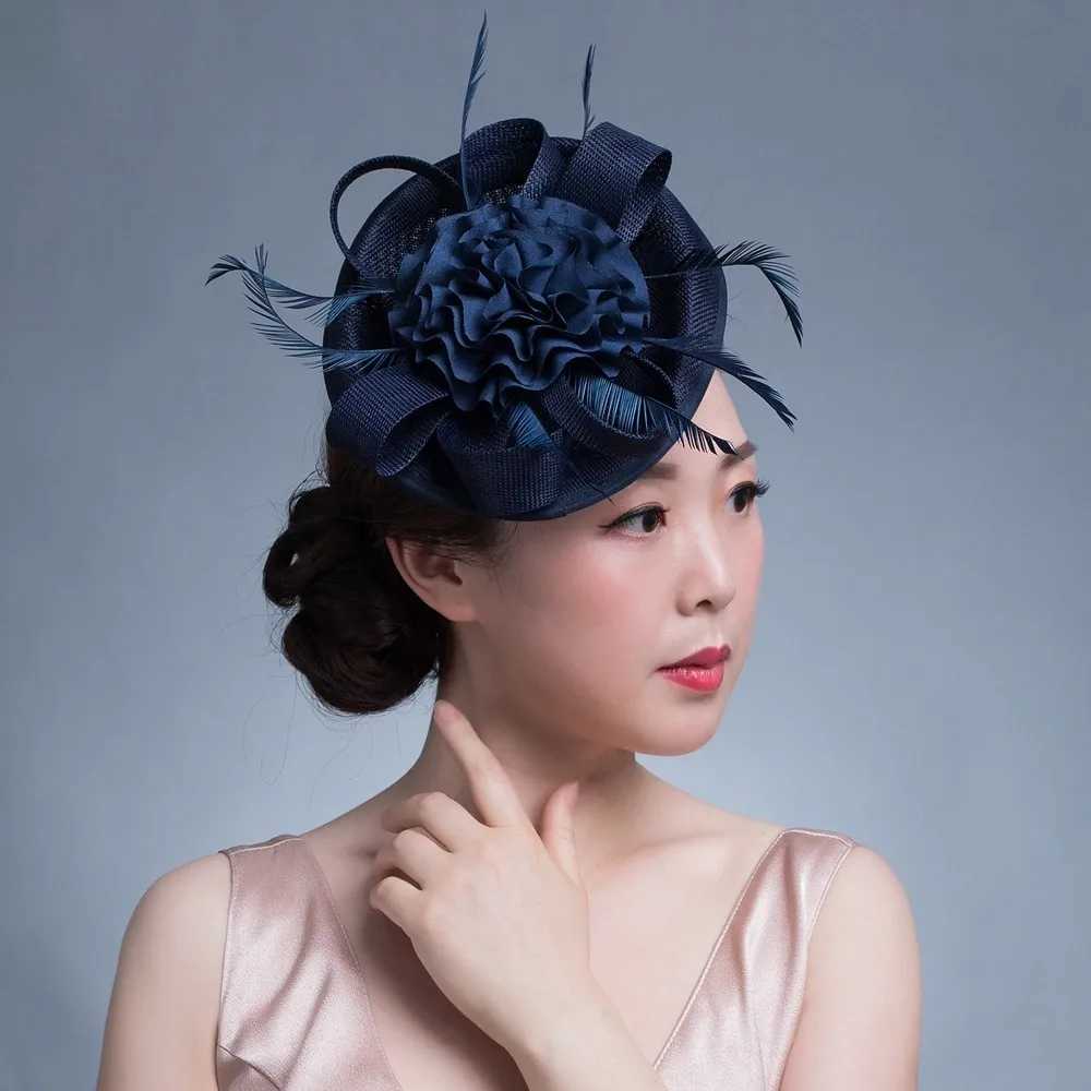 Women Chic Fascinator Hat Cocktail Wedding Party Church Headpiece kentucky Headwear Feather Hair cessories Sinamay Fascinators L2509286Y32