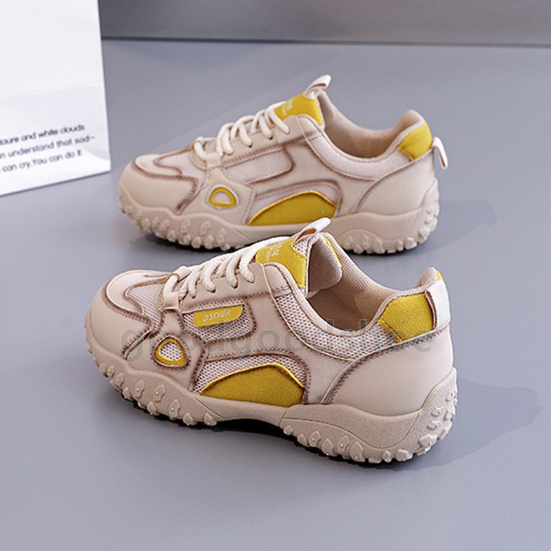 Outdoor Breathable mesh running shoes Versatile womens trainers fashion Beige Comfort Hiking sports non-slip sneakers Size 35-40