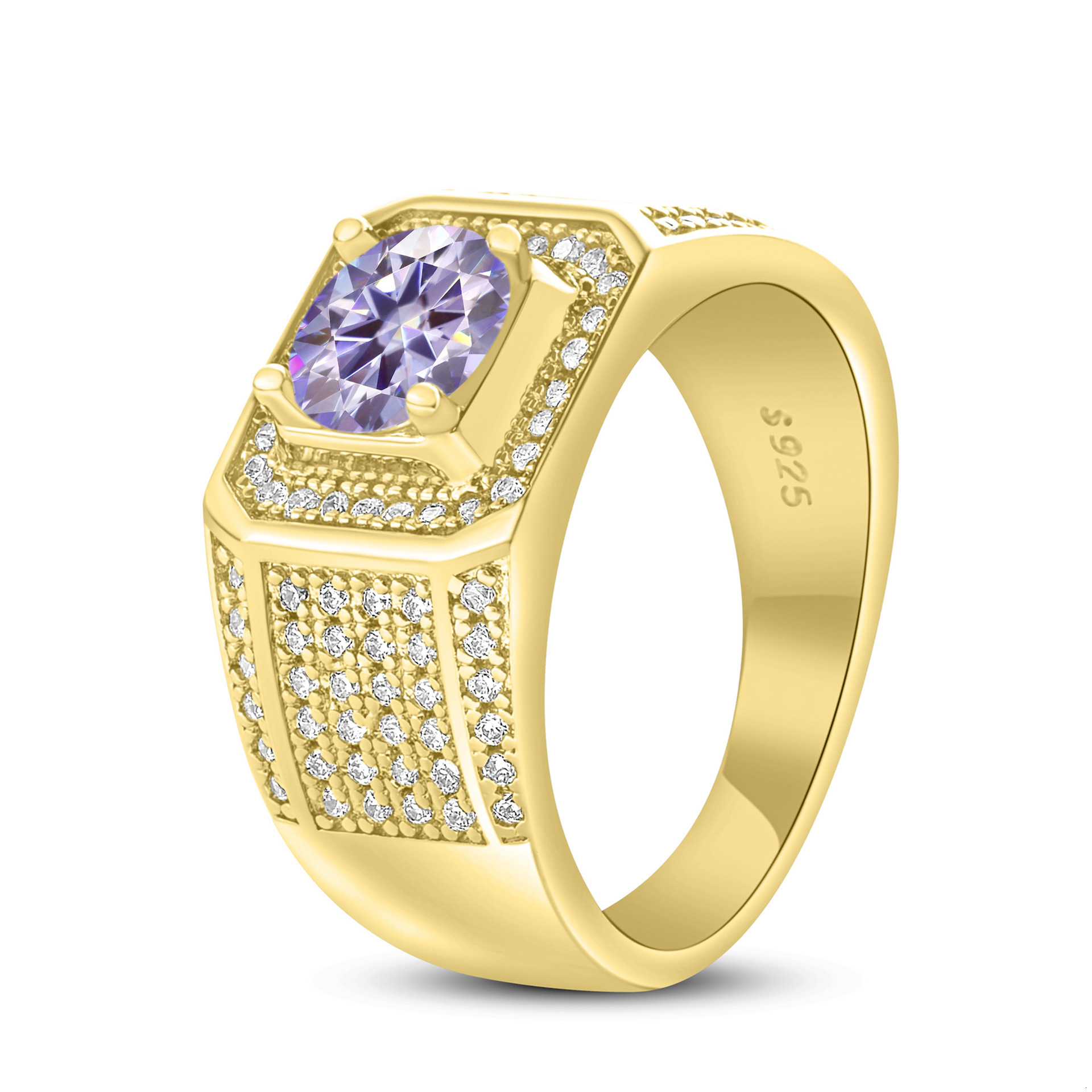 Gold ring Fashion Jewelry Moissanite ring 925 Sterling Silver Large Men's Ring 1 CT Moissanite Domineering Men's Ring Gold Plated Elegant Gi