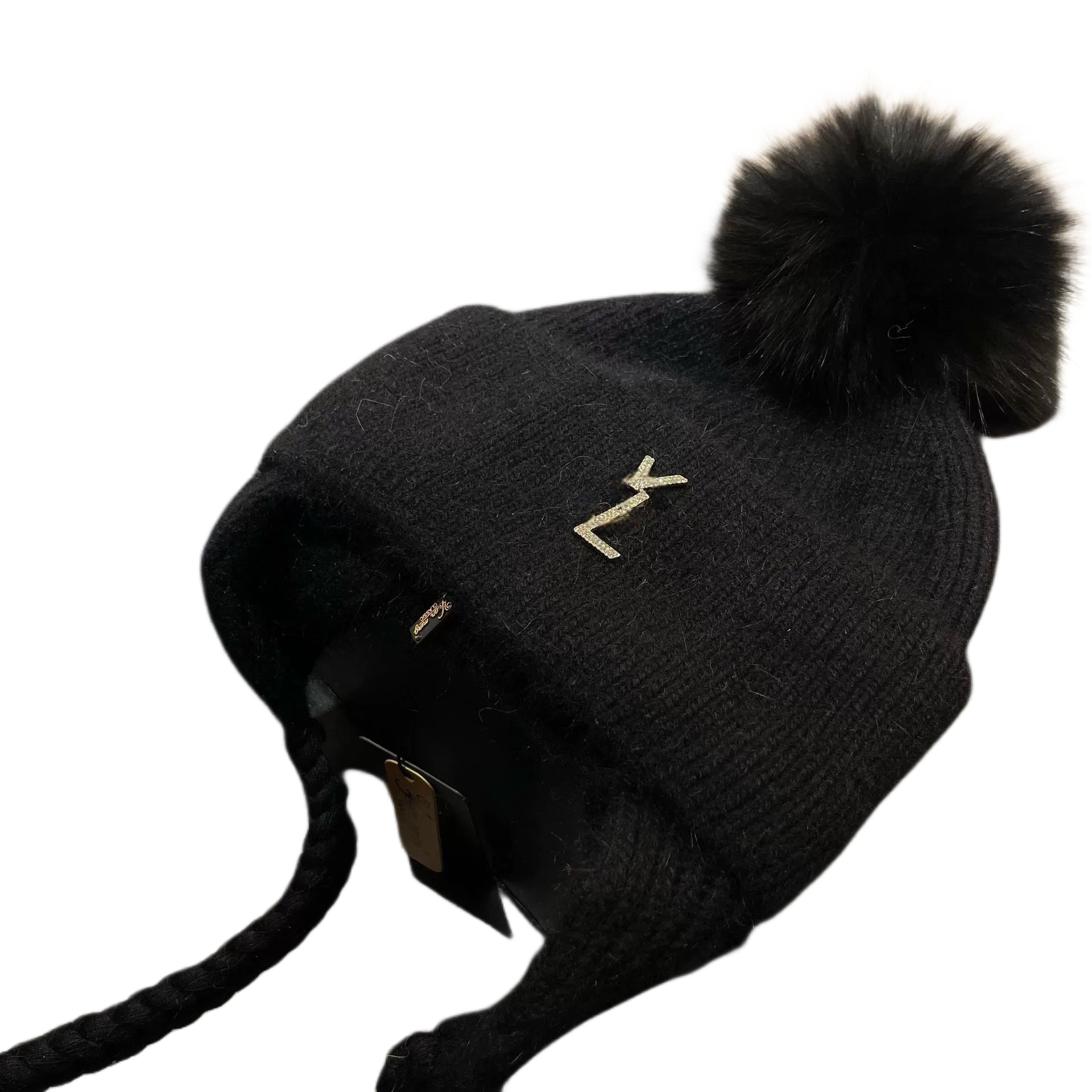 hat designer designer hat for womens Winter hat Fashionable sweet large wool ball knitted cap thickened enlarged warmth winter rabbit fur ear protection cap