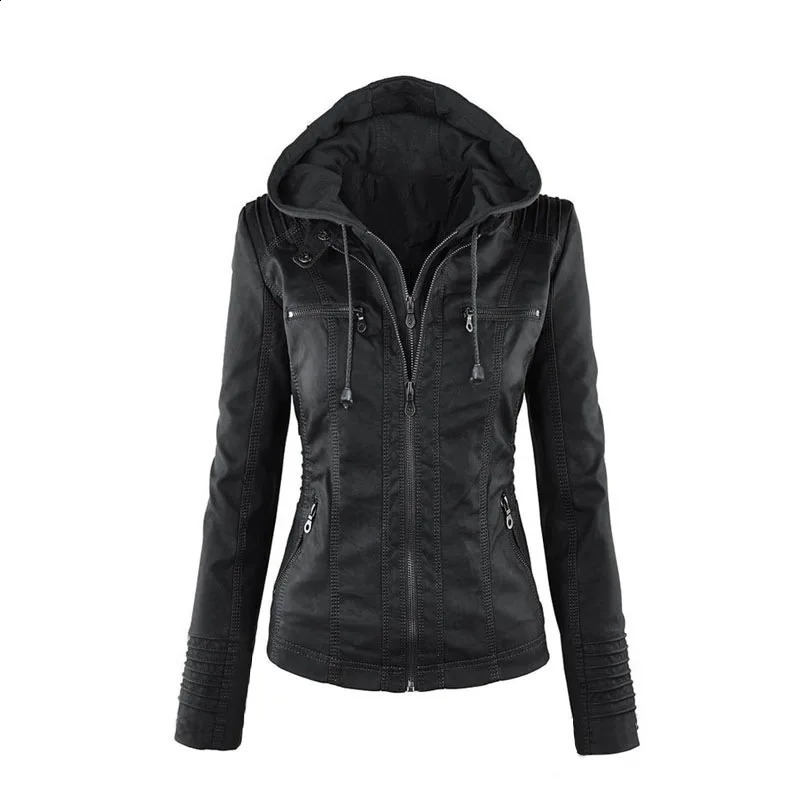 Faux Leather Jacket Women 2024 Basic Coat Female Winter Motorcycle PU Zipper Hoodies Outerwear chaqueta 240930Z