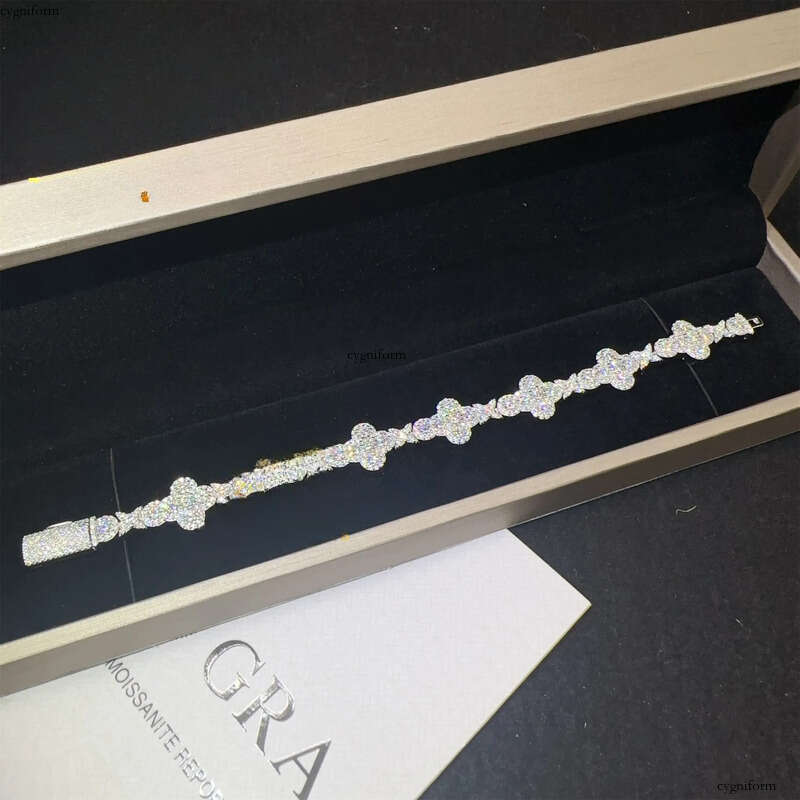Popular New Arrivals Bulk Stock 10mm 13mm Sier Iced Out Hip Hop Jewelry VVS1 Moissanite Dia Cross Cuban Bracelet Men