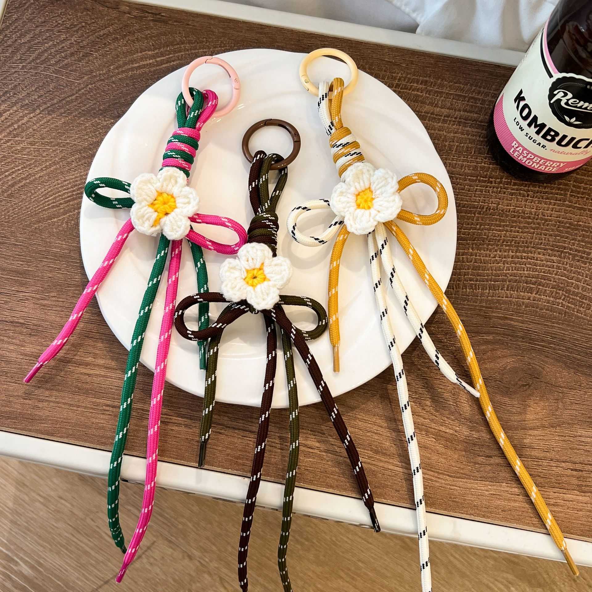 Ethnic Simple Handwoven White Small Bow Keychain Pendant Bag Accessories Shoelace H250928