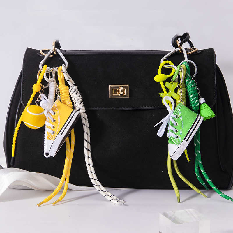 Niche Mini Multicolor Canvas Shoes Sports Woven Bag Pendant Keychain H250928