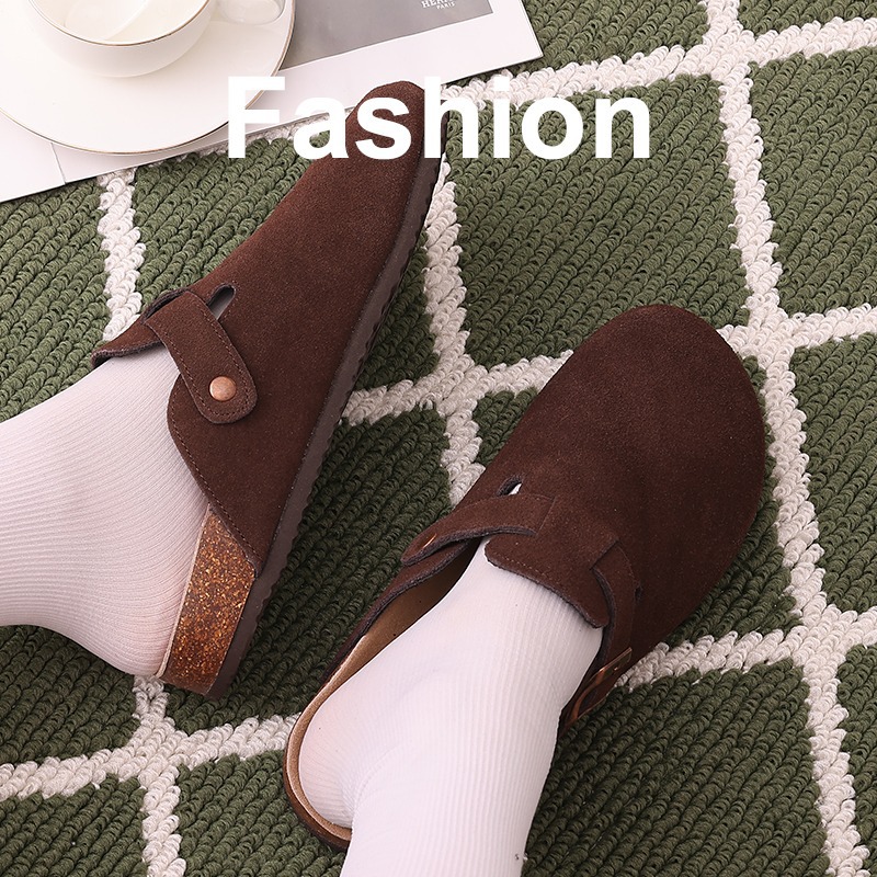 Comwarm Fashion Women's Suede Mules Slippers Men Clogs Cork Insole Sandals With Arch Support Outdoor Beach Slides Home Shoes