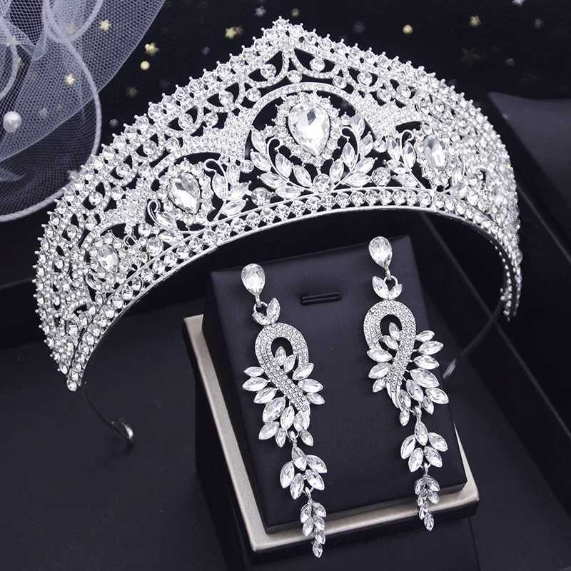 Royal Queen Green Crystal Tiaras Wedding Crown earring Set Bridal Diadem for Princess Wedding headdress Bride Hair Jewelry L2509286BH8