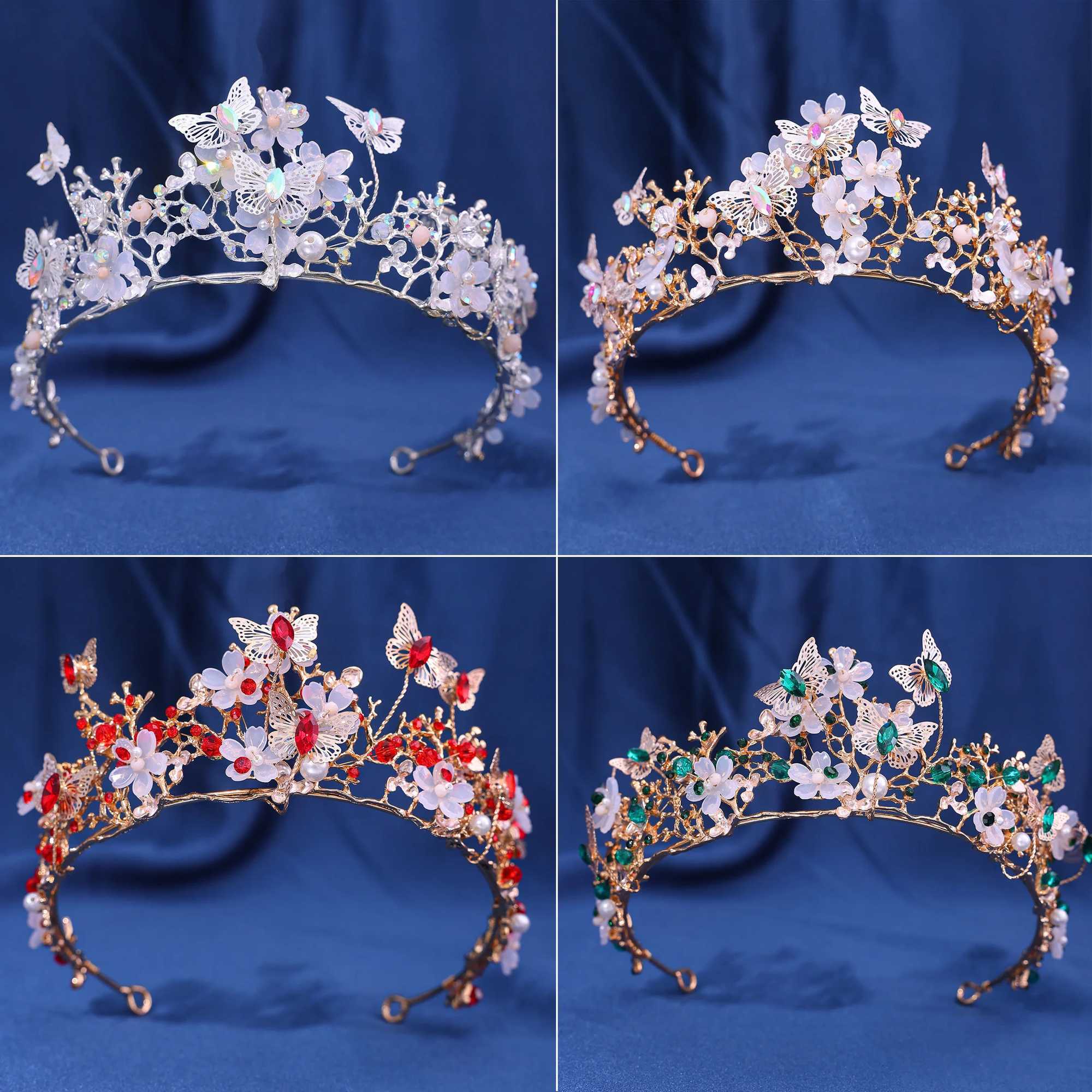 Exquisite Butterflies Floral Crown Handmade Rhinestone Princess Pageant Crowns Wedding Hair cessories Bridal Tiaras Jewelry L2509286K4S