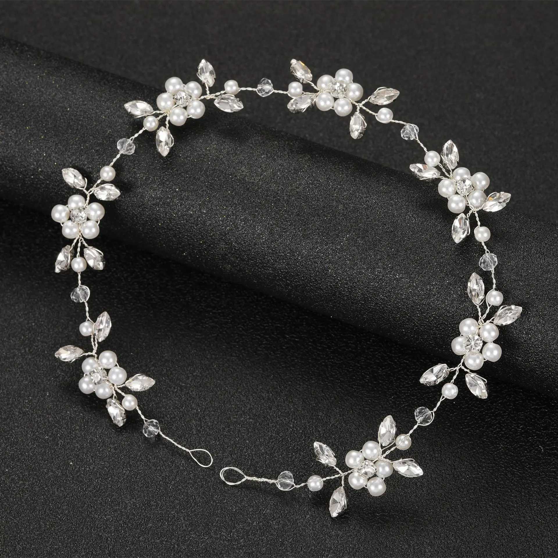 Women Leaf Bride Hair Vine Pearl Wedding Flower Headband Crystal Beads Bridesmaid Headdress Bridal Headpiece Hair Jewelry L2509282KRO
