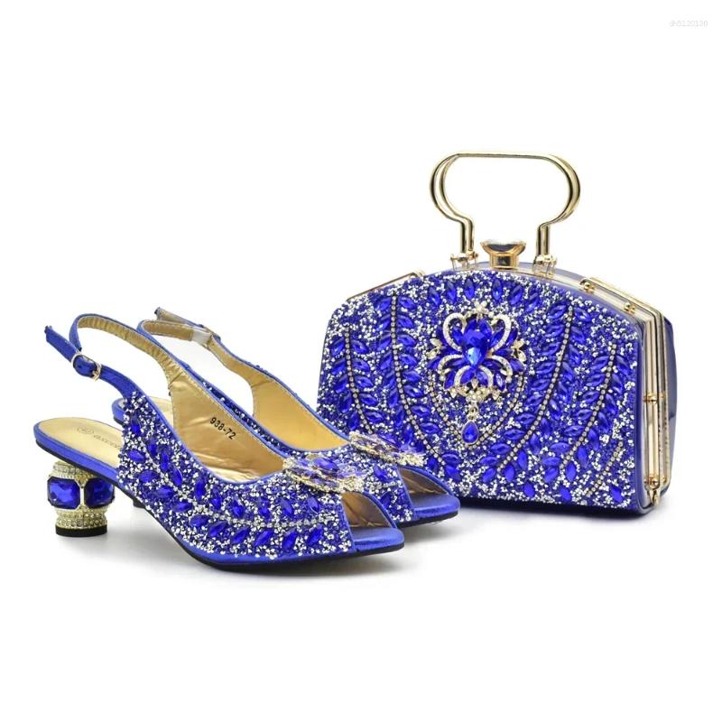 Dress Shoes Luxury Designer Italian Shoe And Bag Set Decorated With Rhinestone Medium Heel For Women Diamonds Lady Pumps