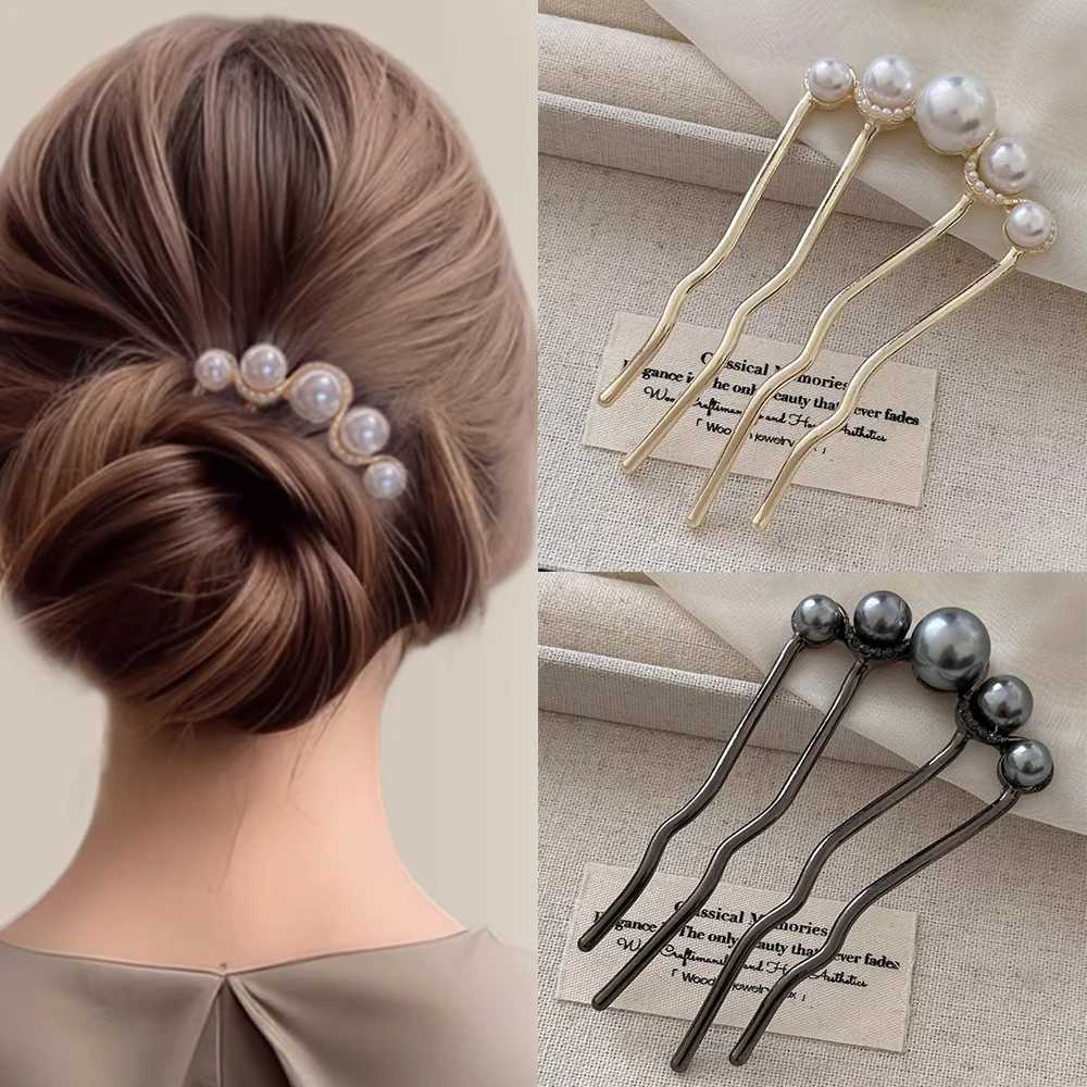French Retro Bun Hair cessories Elegant Pearl Flower Hair Combs Pins Women Daily Ushaped Hairpin Female Alloy Hair Clasp Gift L250928KREK