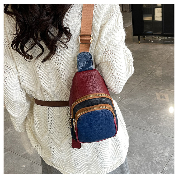 Free shipping new trendy contrasting color top layer cowhide single room crossbody bag for women, fashionable and versatile women, genuine leather che