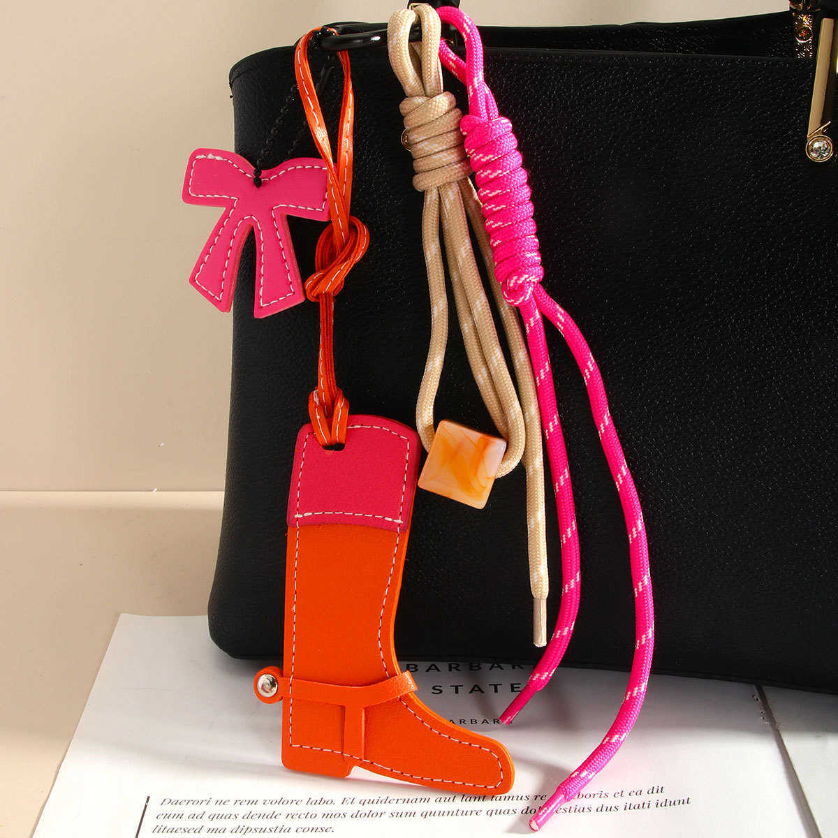 Cowboy Color Block Boots Bag Pendant Bowknot Beaded Bag Decoration H250928