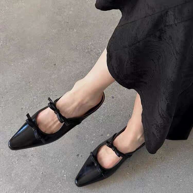 Genuine French Pointed Toe Shallow Mouth Bowknot Flat for Women 2025 Spring New Versatile Mary Jane Small Leather Shoes