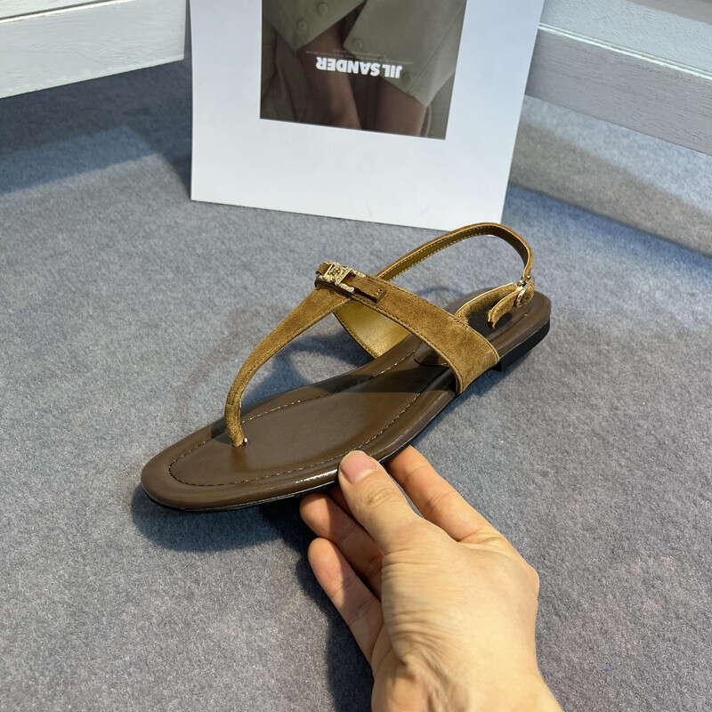 Genuine Leather Roman Sandals for Women 2025 New Fashion Casual Flat Toe Post Flip-Flops