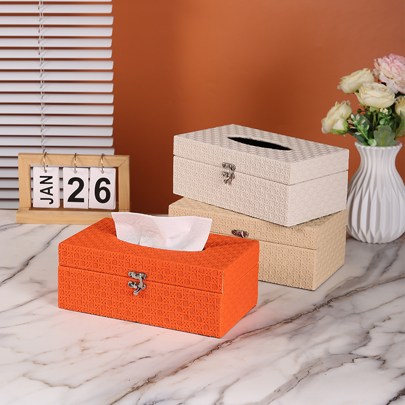 Wooden Imitation Rattan Texture PU Leather Tissue Box for Hotel Home Restaurant Living Room Desktop Tissue Holder Tissue Storage Box 250808
