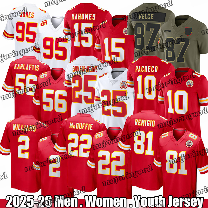 #15 Patrick Mahomes Jersey Travis Kelce Football Jerseys Xavier Worthy Rashee Rice Nick Bolton Chris Jones Harrison Butker George Karlaftis ChiefsS Jersey men
