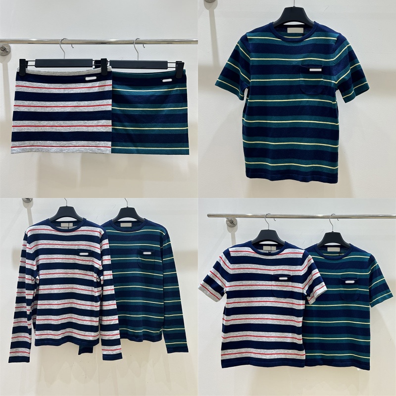 Luxury Women Striped Crop Bandeau Knits Designer Short Sleeve Crew Neck Knits Tees Summer Casual Daily Birthday Knitted Tops