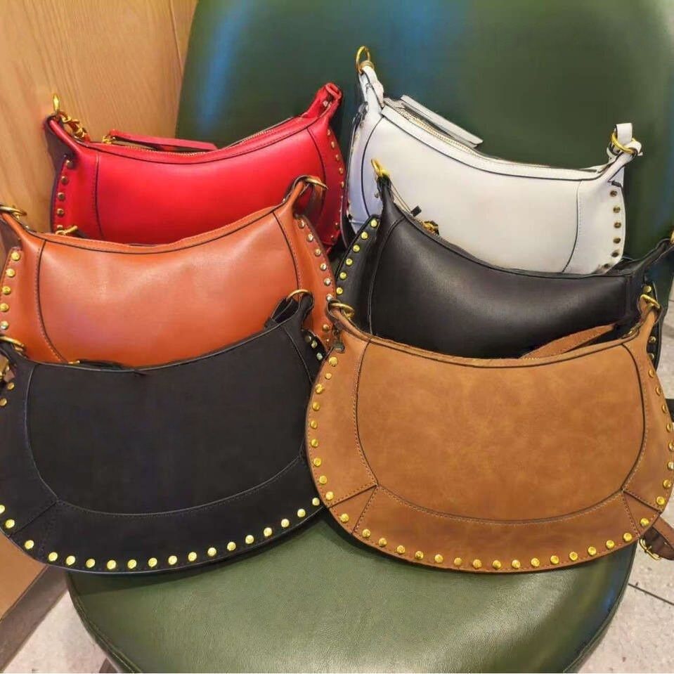 2025 Isabelle Marants bag Designer Bag French Luxury Bag Retro Rivet Classic Half Moon Bag Kids Handbag Genuine Leather Single Shoulder Crossbody Personality bag