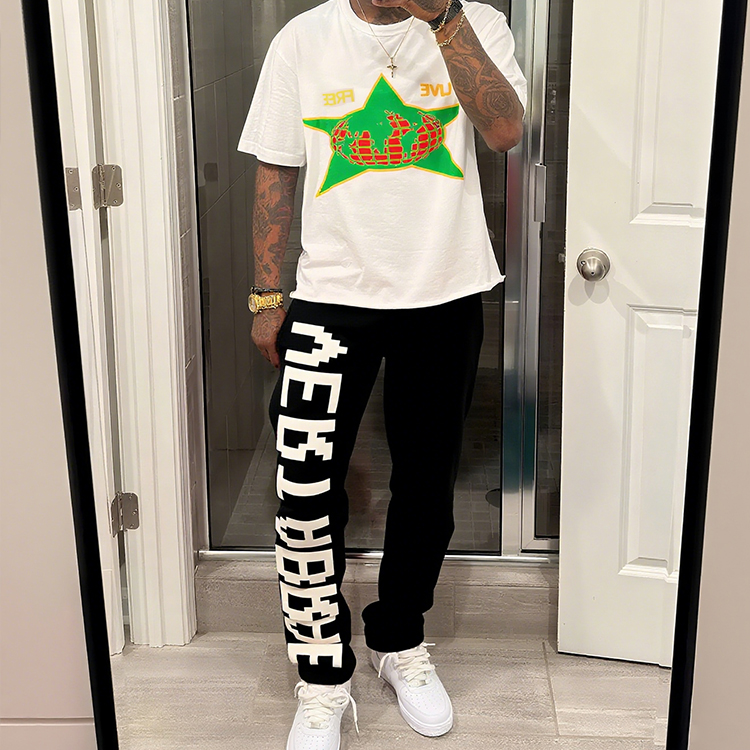 Clothing Manufacturer Premium 100% Cotton Heavyweight Square Screen Printed Streetwear Crew Neck Men's T-Shirt