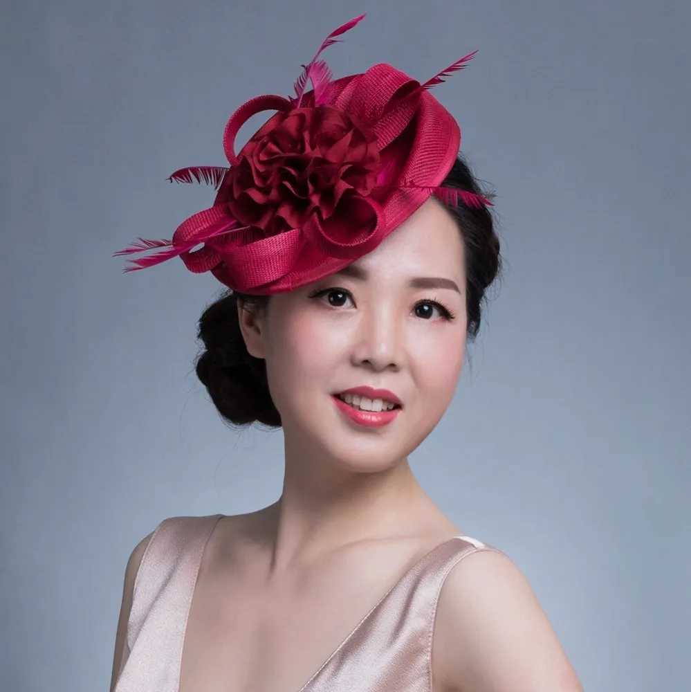 Women Chic Fascinator Hat Cocktail Wedding Party Church Headpiece kentucky Headwear Feather Hair cessories Sinamay Fascinators L2509286Y32