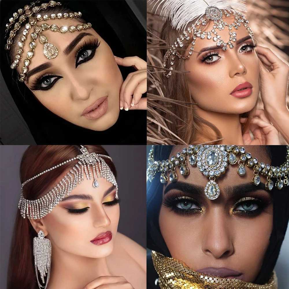 Vintage Trend Rhinestone Head Chain Forehead Headband Indian African Bohemian Hair cesories Crystal Fringe Tiara Headdress L250928K4UE