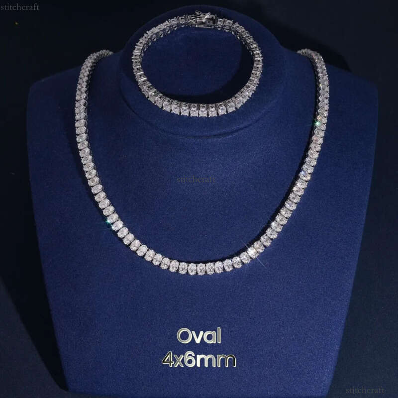 GRA Certification Oval Cut 4X6mm Fancy Shape Chain Sier Moissanite Tennis Necklace Rapper Jewelry
