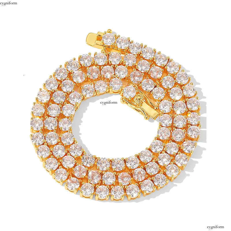 Chain For Women Plated Gold 5MM Wide 1 Row CZ Dia Tennis Bracelet Necklace Men Rapper Hip Hop Designer Jewelry Woman Luxe Christmas Gift
