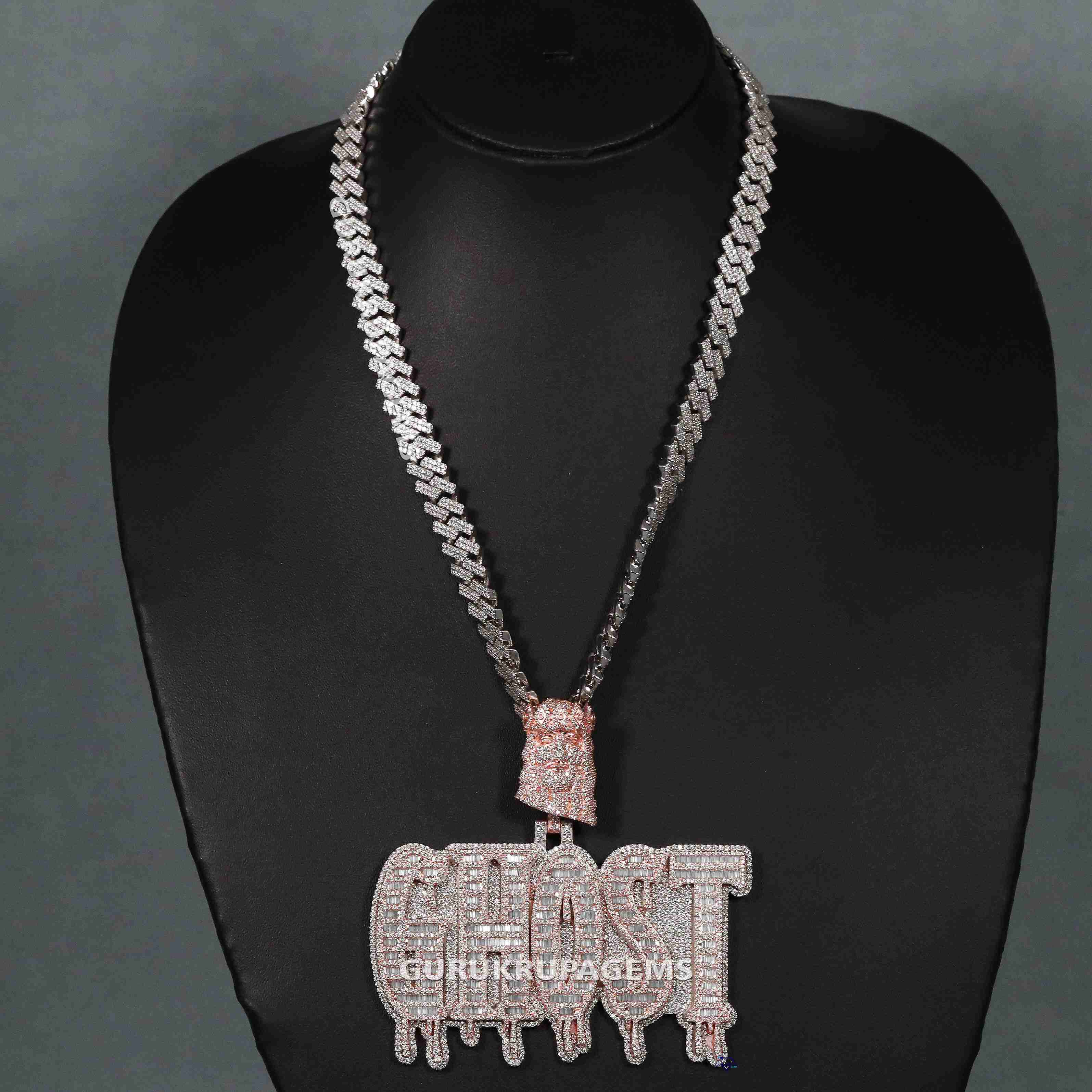 Chain with Pendants Jewelry Collection for Men Crafted in Lab Grown Round Brilliant and baguette Diamond in 14 Kt Rose Gold