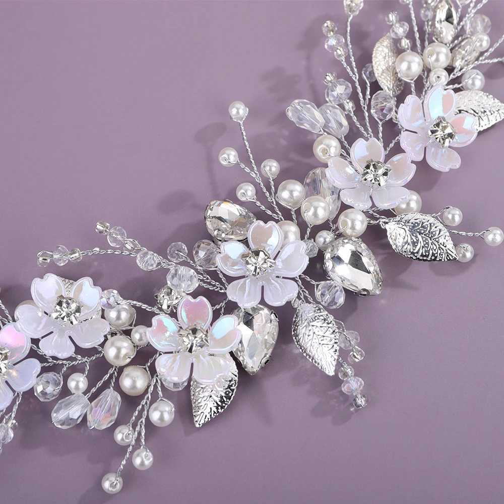 Silver Flower Wedding Headband for Women Headpiece Bridal Pearl Crystal Hair cessories Handmade Rhinestone Party Headdress L250928ODCG