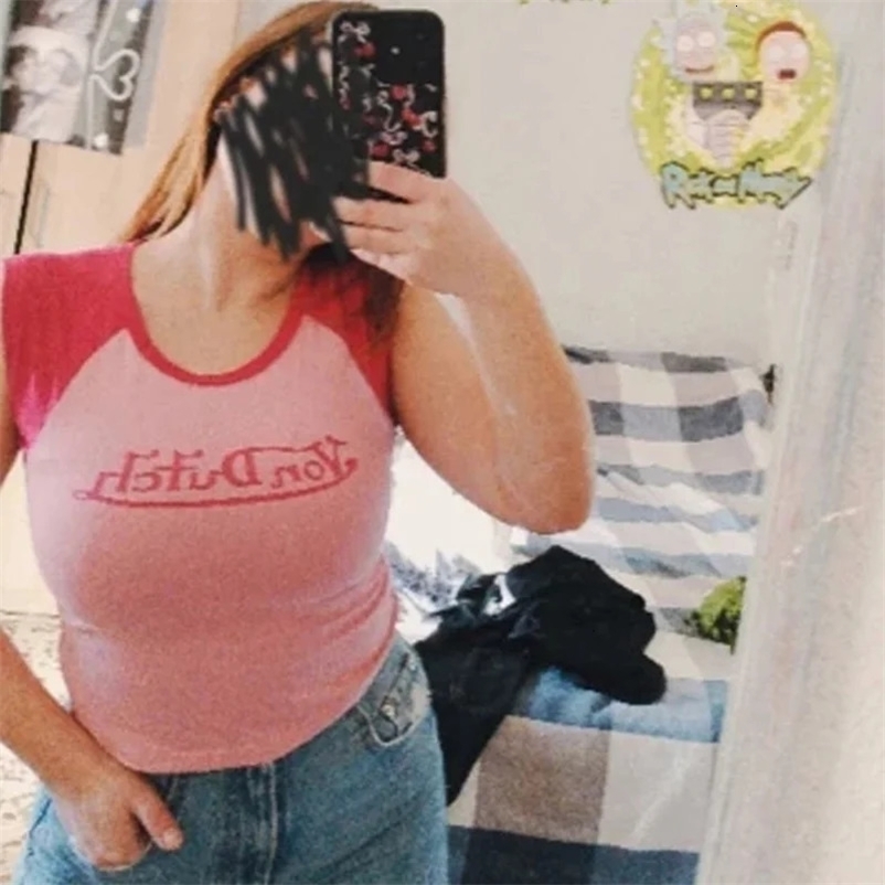 Y2K American letter printed Tshirt for womens trendy street fashion short sleeved with exposed navel summer 250617