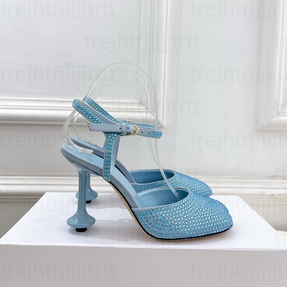 Women's Stiletto heel sandals Sheepskin suede Inlaid rhinestones dress shoes Party Evening Shoes Luxury designer flat shoes factory footwear