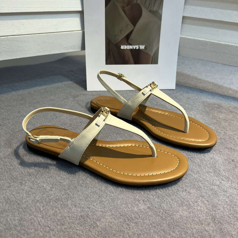 Genuine Leather Roman Sandals for Women 2025 New Fashion Casual Flat Toe Post Flip-Flops