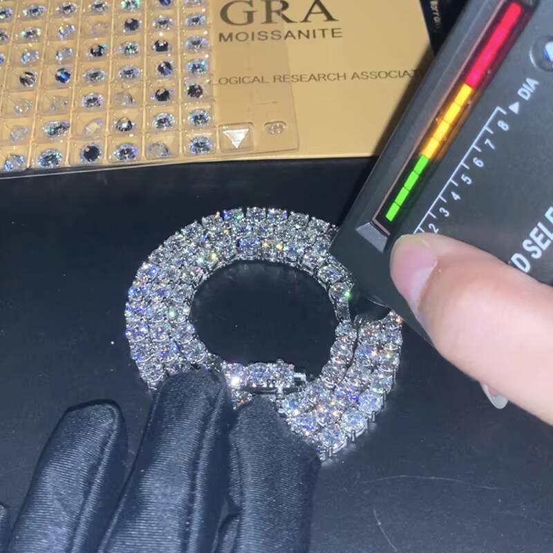 BES 3mm 4mm 5mm Custom Hip Hop 925 Sterling Silver VVS Moissanite Diamond Hip Hop Jewelry Necklace Iced Out Tennis Chain