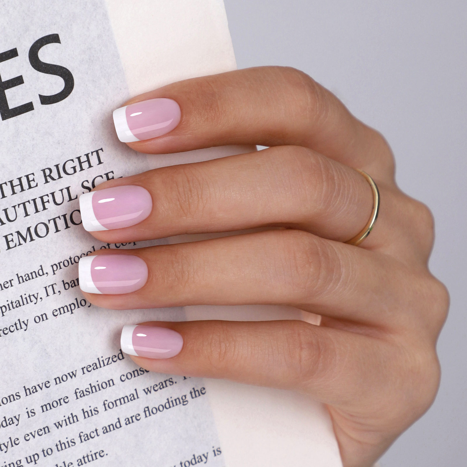 32piece mediumsized square white french fullcover false nail set short coffinshaped presson nails