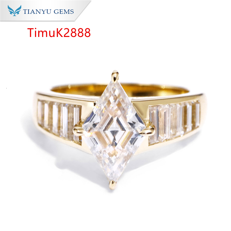 Tianyu Gems 75x12mm Lozange Cut Moissanite Ring D Colorless Gemstone Customized 18k 14k 10k Yellow Gold Women Engagement Rings
