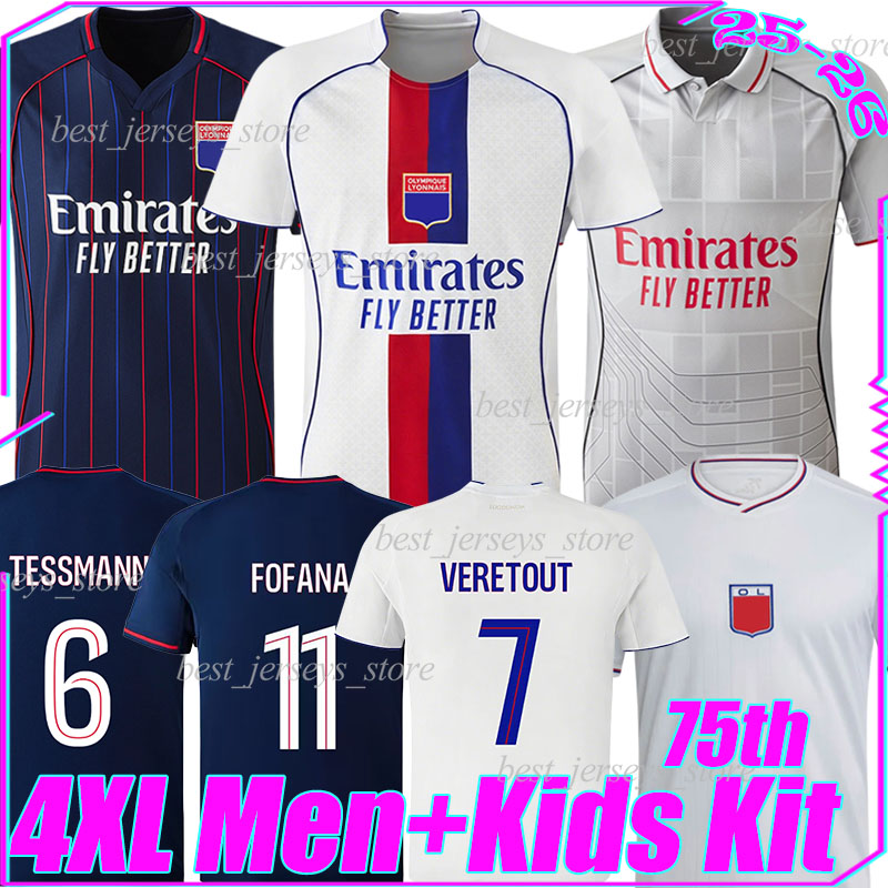 4XL 25/26 Lyonnais FOFANA Soccer Jerseys 75th TESSMANN TOLISSO SULC KARABEC MORTON A.MOREIRA GHEZZAL M. SATRIANO MATA NIAKHATE men kids kits socks sets football shirts