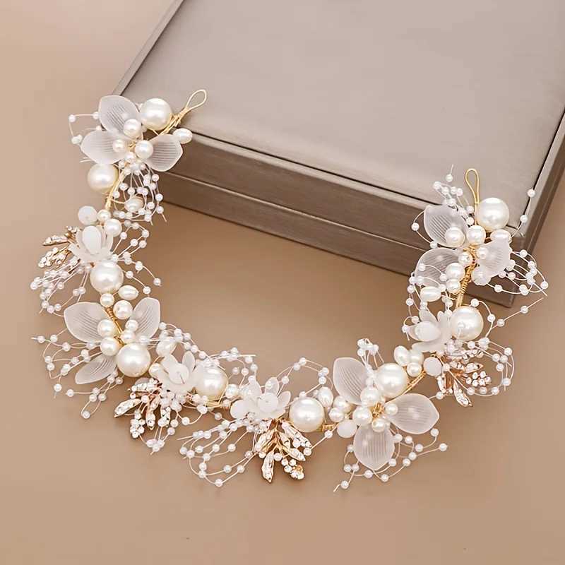 Pearl Flower Headband Bridal headdress Wedding Crown Fashion The wreath brelet Band Tiaras Crystal Headpiece Hair Jewelrys L250928HXEV