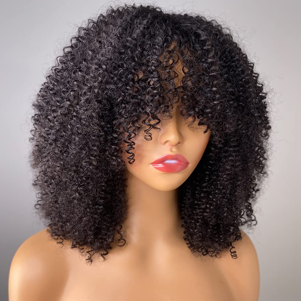 4C Afro Kinky Curly Pixie Cut Bob Wigs Short Human Hair Fringe Wig With Bangs For Women