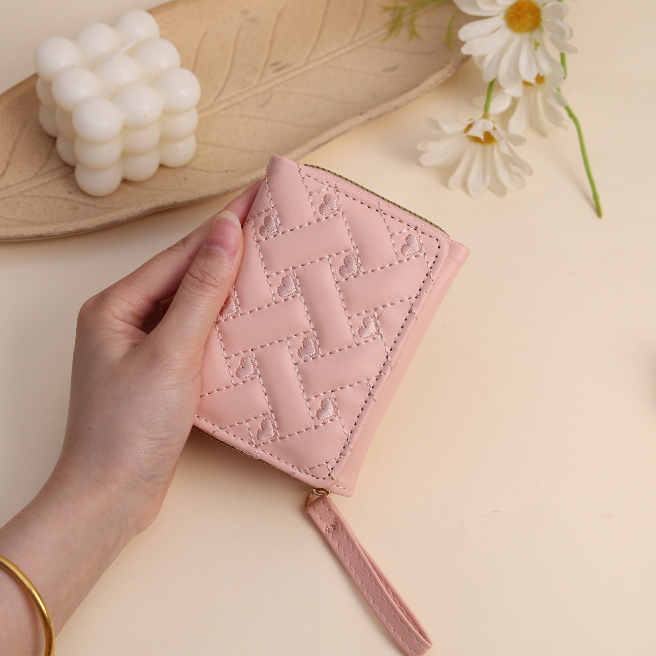 Women's Short Wallet Ins Women's Korean Edition Fashion Embroidery Love Student Zero Wallet 30% Off Card Bag