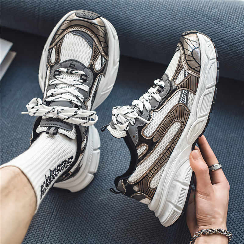 Spring New Breathable Mesh Sports Men's Trendy Versatile Thick-soled Non-slip Casual Running Dad Shoes Sneakers