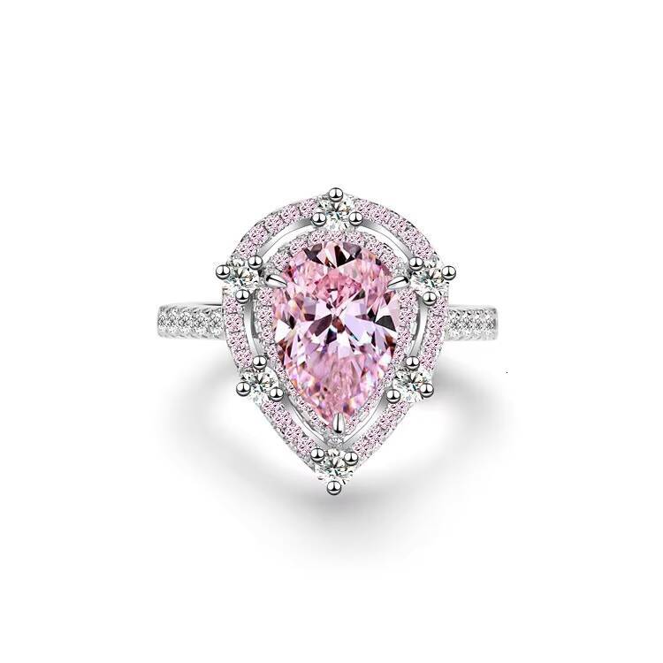 Wholesale S925 Sterling Silver Ice Flower Cut Ring for Women Radiant Pink Diamond Gemstone European American Style for Gift