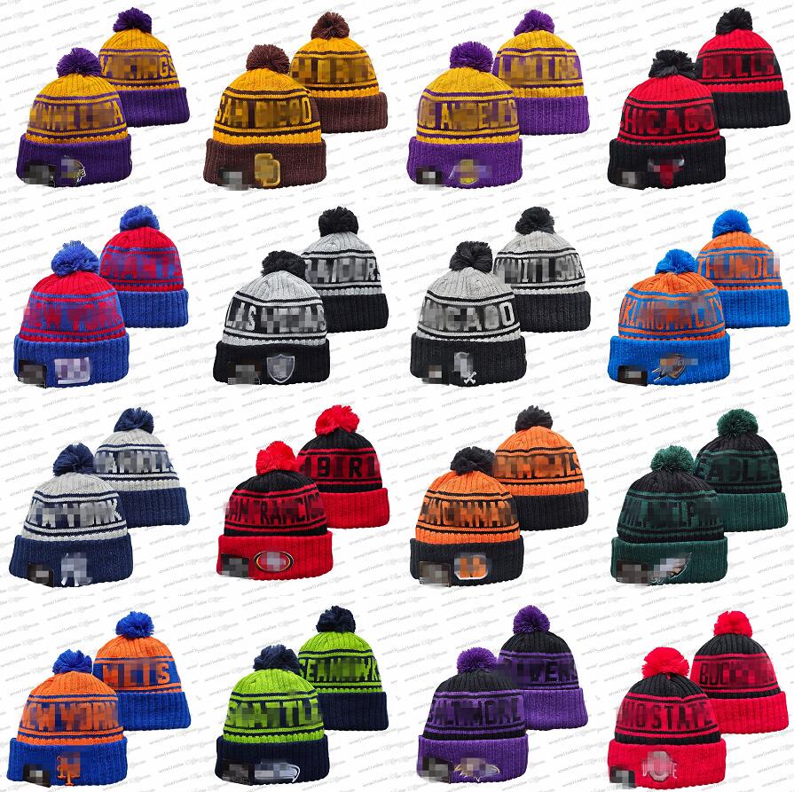 2025 All Teams Baseball Beanies American football Side Patch Winter Sport Knit Hat Skull Caps Full Closed Cap Warm Women Striped Knitted Pompom GB Beanie Hat S29-02