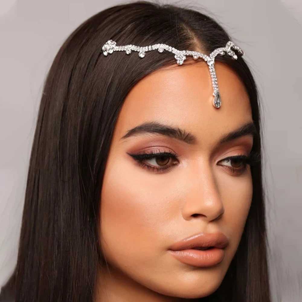 Stonefans Bling Indian Pendant Forehead Chain Jewelry Tiara Headpiece Bridal Head Hair Wedding Crystal Headwear cessories Gift L250928RDUW