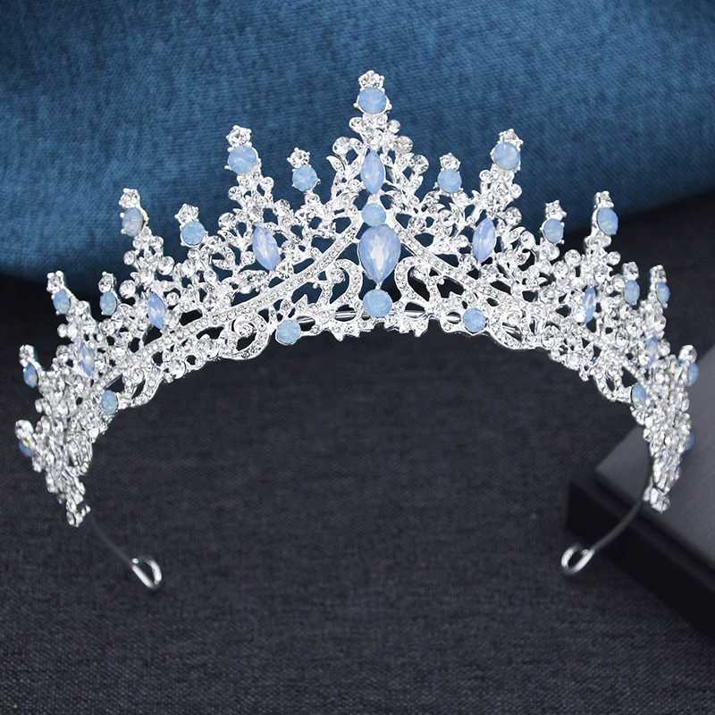 Silver Color Opal Blue Wedding Crown Jewelry sets for Women Tiaras and Earrings neckle set Princess Girls Prom Gifts cessory L250928E4L2