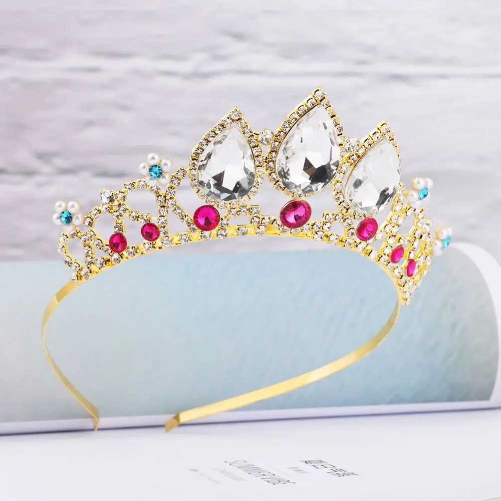 Model Catwalk Wedding Handmade Rhinestone Tiara Tiaras for Girls Pearl Headband Princess Crown Bling L250928LPBG