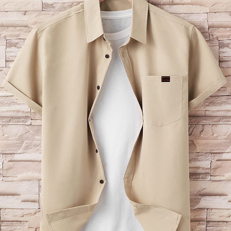 Summer Fashion Mens Solid Color Short Sleeve Classic Shirt Casual Button-Down 100% Polyester Plain Basic Shirts for Men 240816