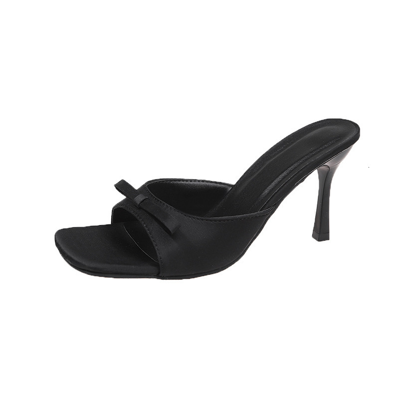High Heels Sandals for Women 2025 Summer New Square Toe Large Size OneStrap HighEnd Feel Outdoor Thin Heel Bowknot 250905