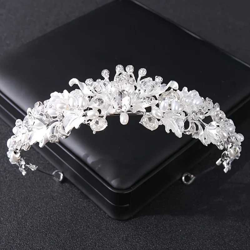 Silver Color Pearl Crystal Crown Headband Flower Rhinestone Gold Tiara Diadem Party Women Bride Wedding Hair cessories Jewelry L250928BNGS